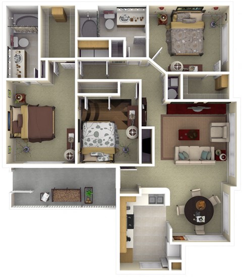 Floor plan for 3 beds, 2 baths, 1330 sqft